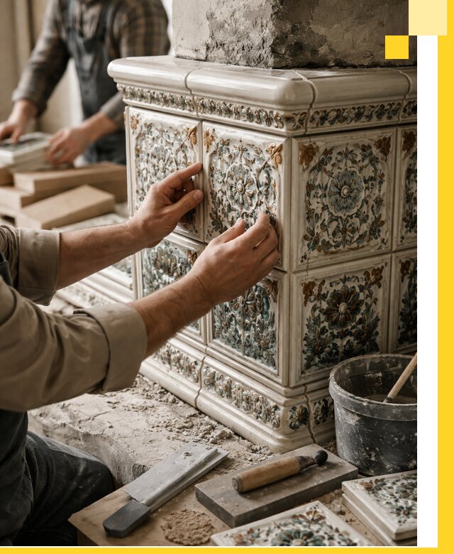 Изразцовые камины под ключ в Шумерле: проект и монтаж