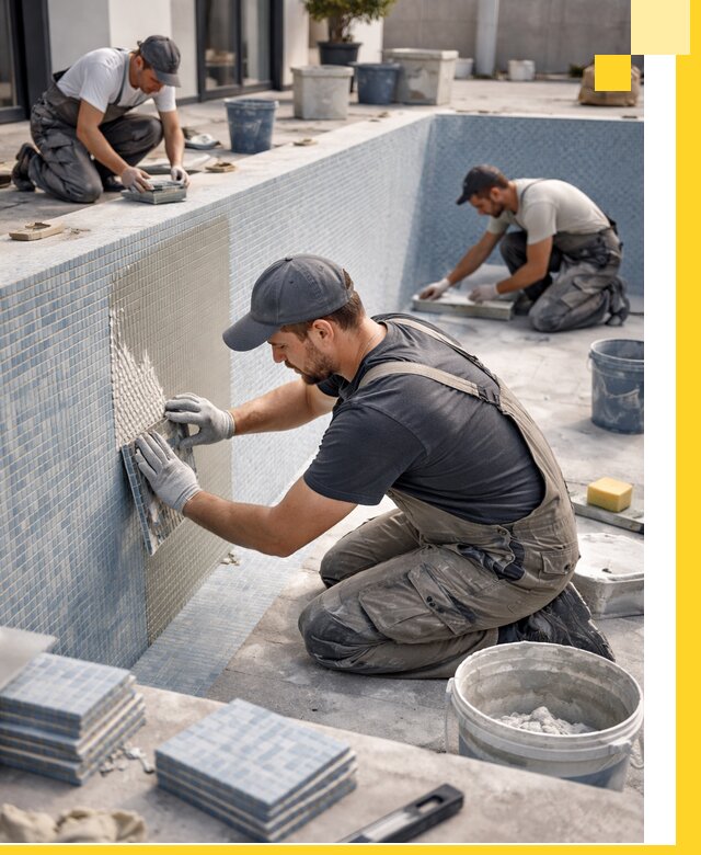 Облицовка бассейнов в Шумерле плитка мозаика гидроизоляция