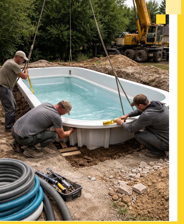 Установка и монтаж композитных бассейнов под ключ в Шумерле