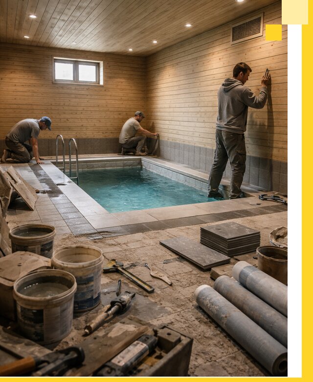 Строительство бани с бассейном и сауной под ключ в Шумерле