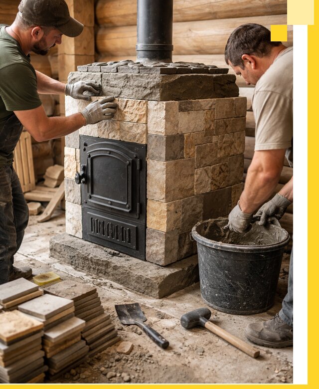 Облицовка банной печи под ключ в Шумерле: камень и плитка