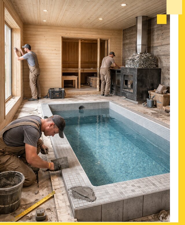 Проект бани с бассейном и сауной в Шумерле под ключ